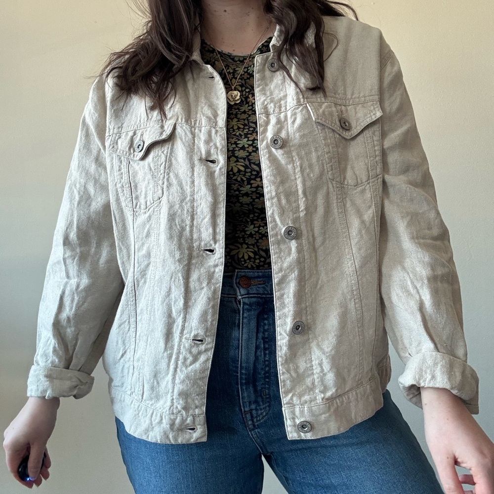 CONSIGNED—Vintage Eddie Bauer Beige Linen Jacket - Picture 1 of 8